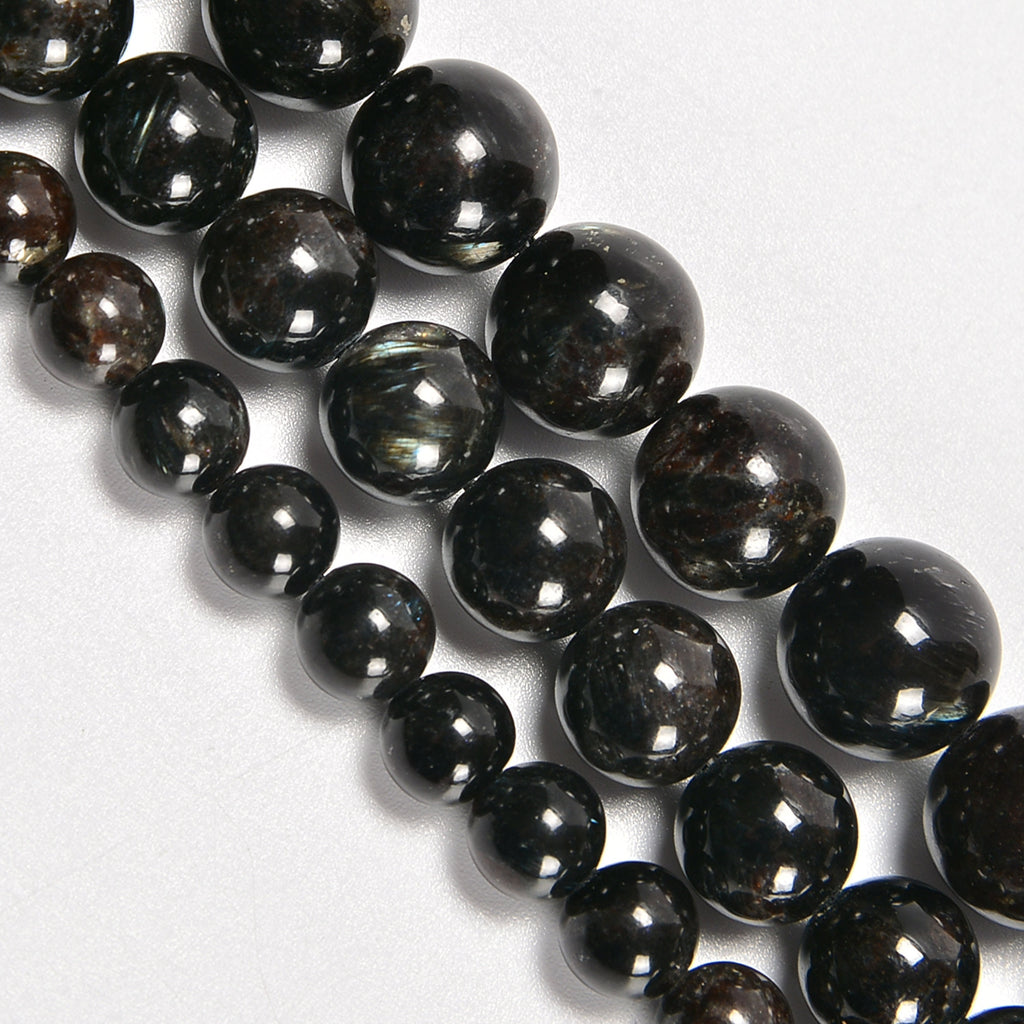 Arfvedsonite Smooth Round Loose Beads 6mm-10mm - 15" Strand