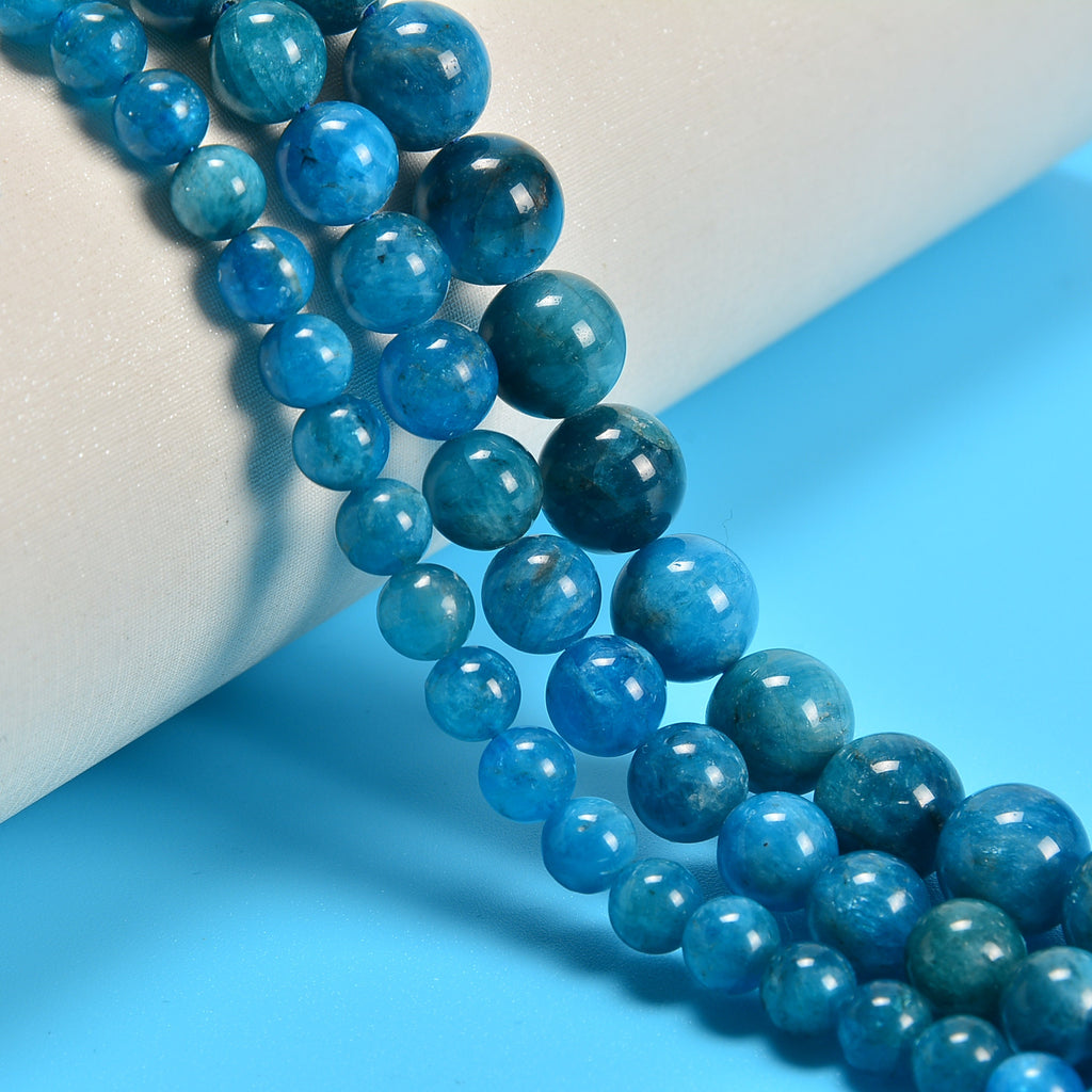 Nice Blue Apatite Smooth Round Loose Beads 6mm-10mm - 15" Strand