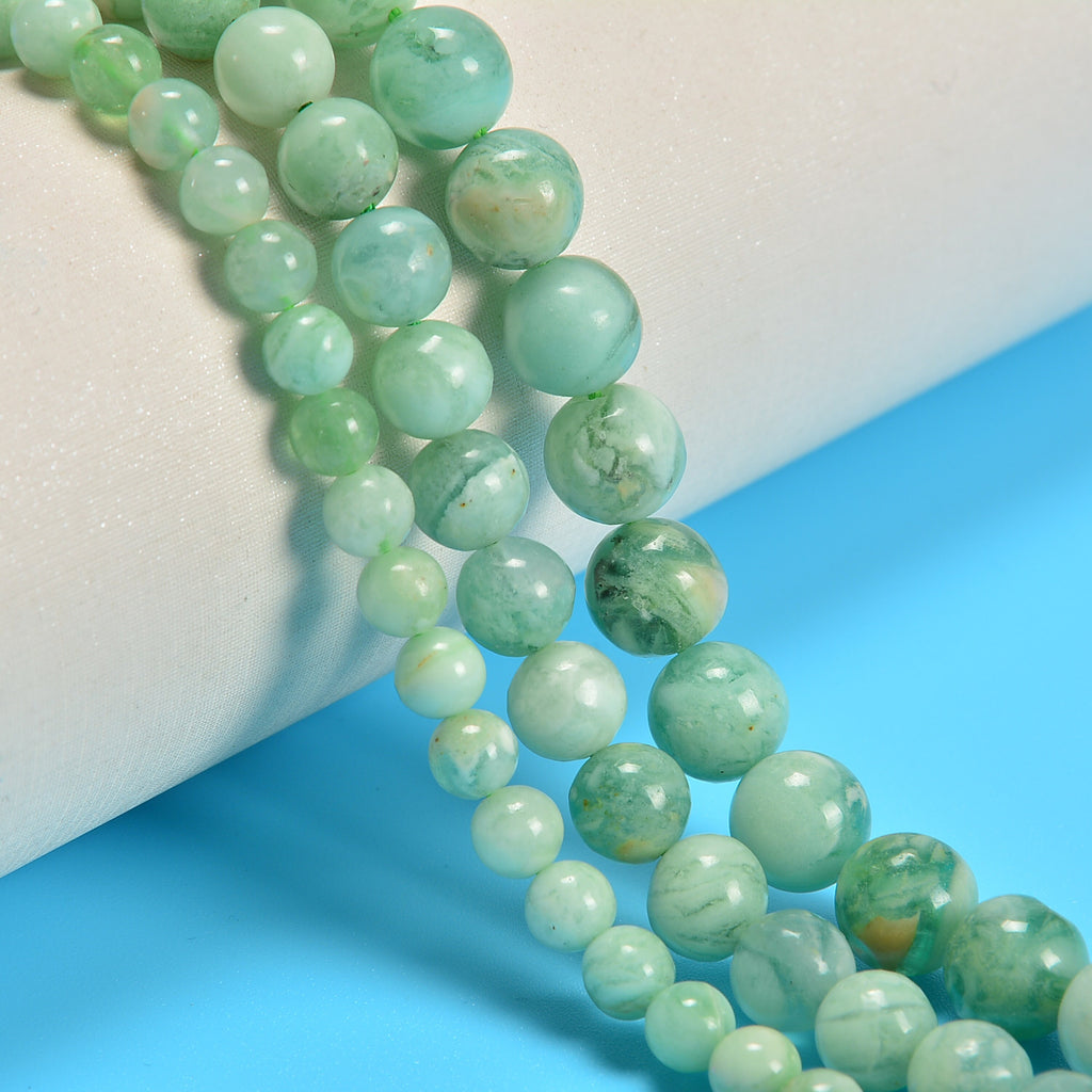 Natural Green Quartz Smooth Round Loose Beads 6mm-10mm - 15" Strand