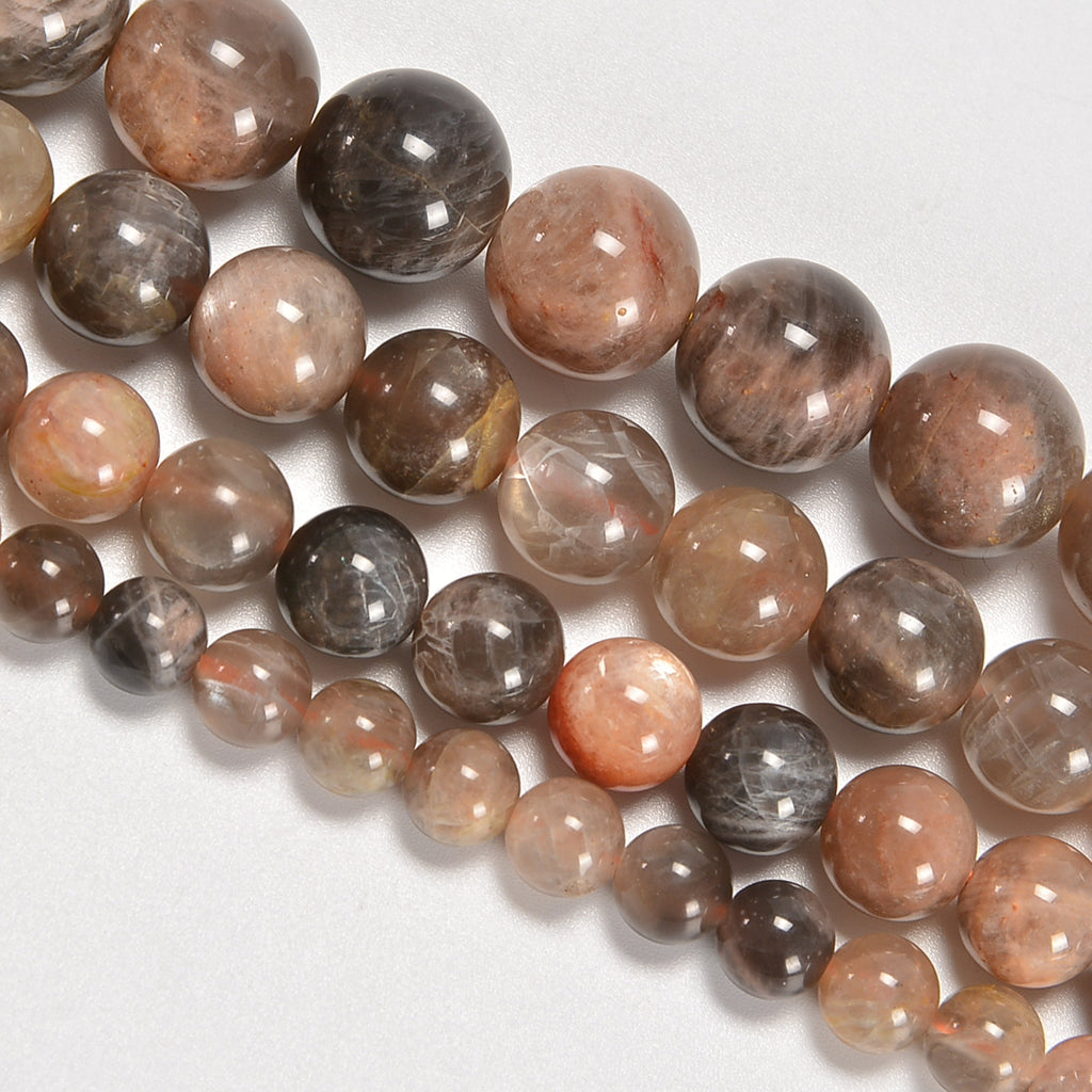Black Moonstone Smooth Round Loose Beads 6mm-12mm - 15" Strand