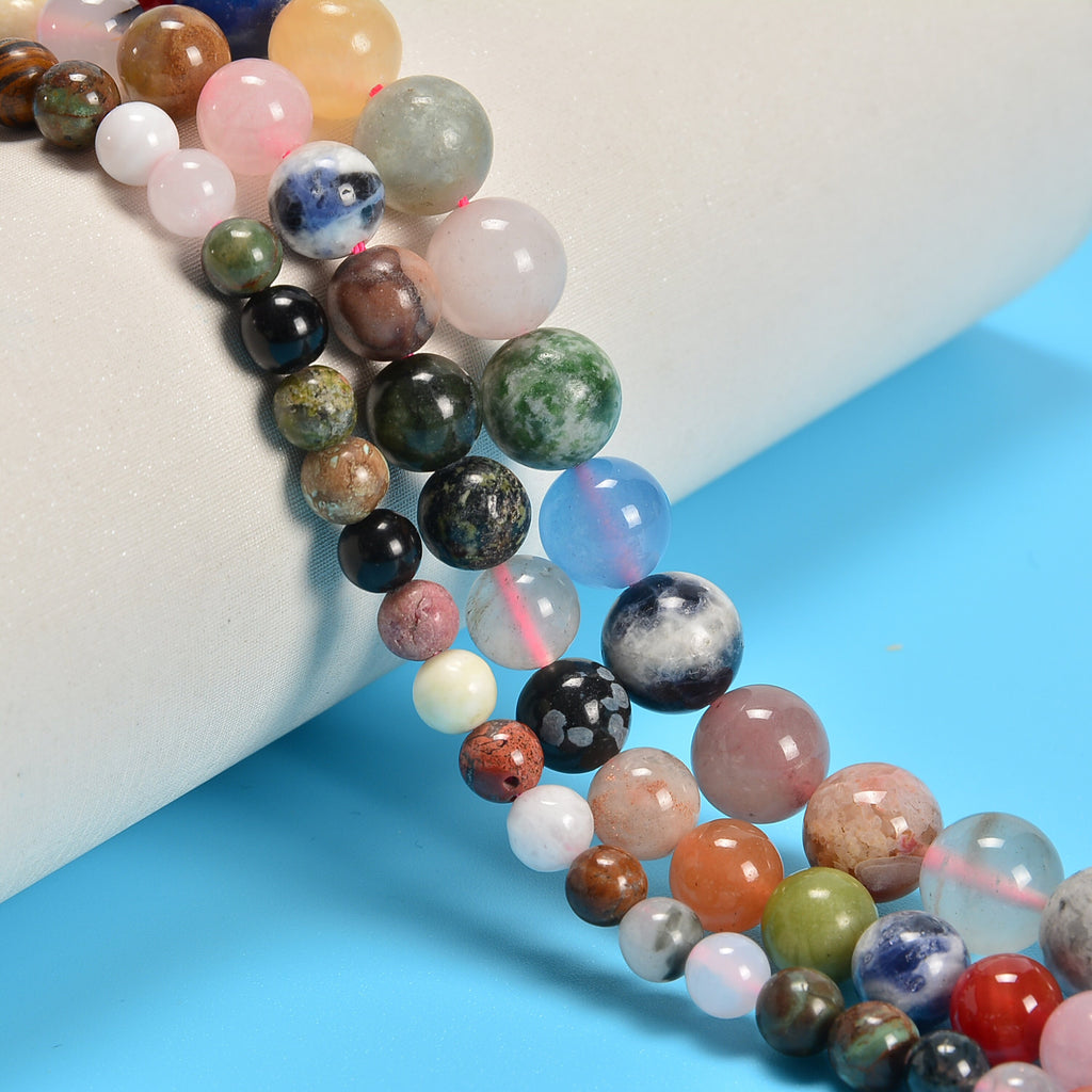 Mix Stone Smooth Round Loose Beads 6mm-10mm - 15" Strand