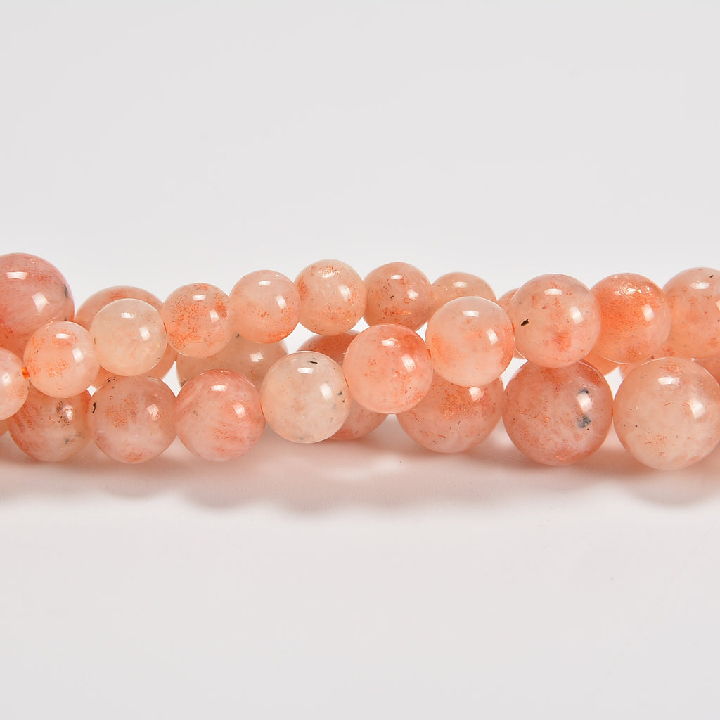 Natural Sunstone Smooth Round Loose Beads 6mm-10mm - 15" Strand