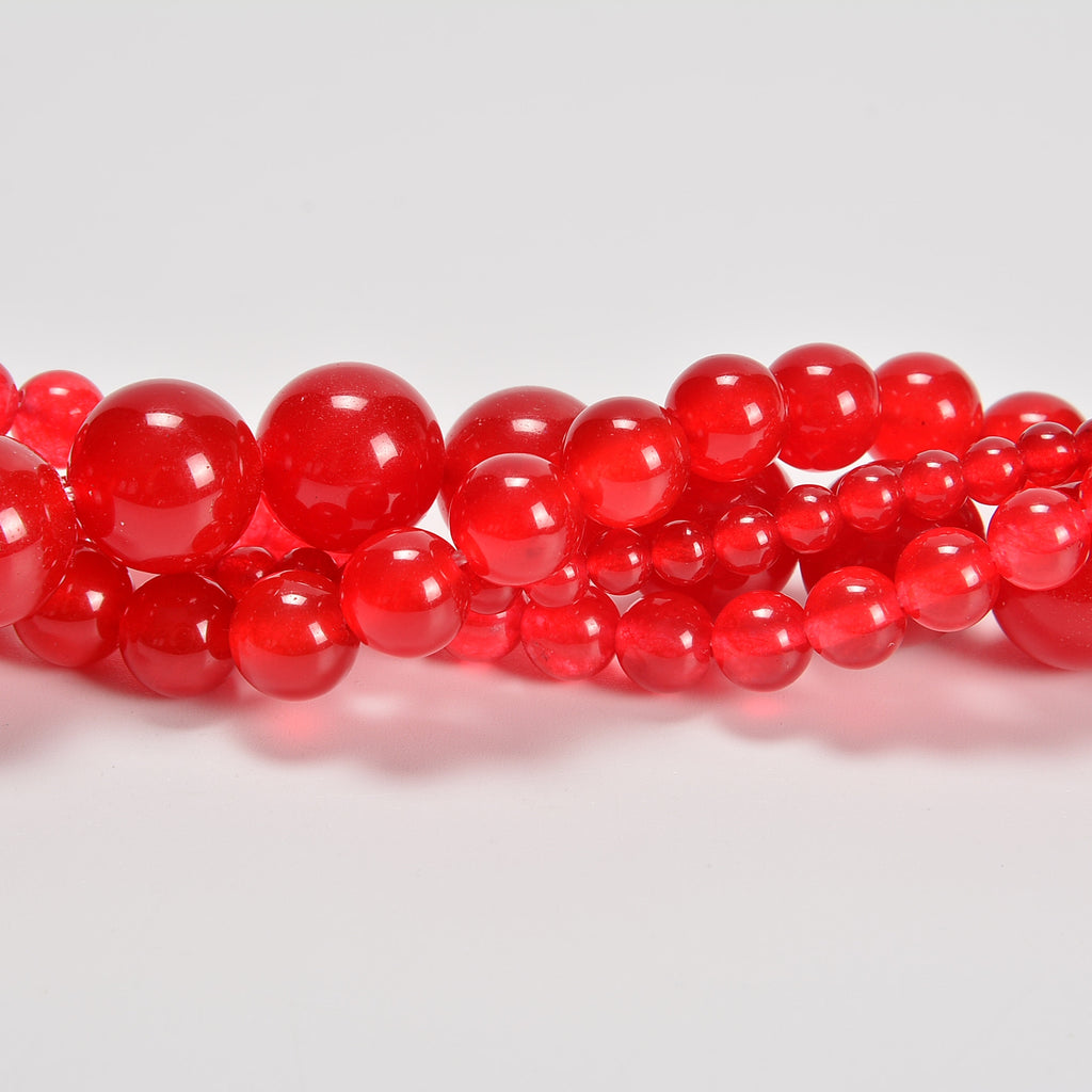 Red Dyed Jade Smooth Round Loose Beads 4mm-12mm - 15" Strand