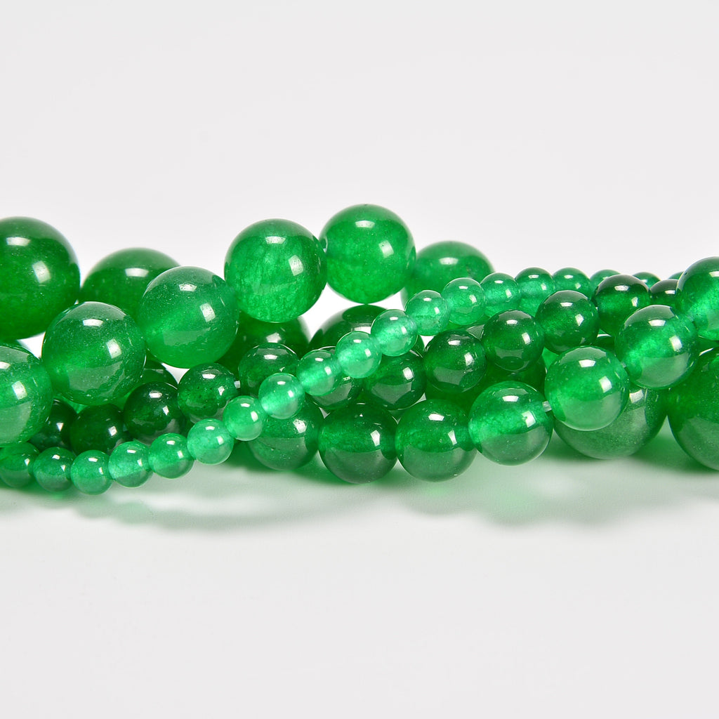 Green Dyed Jade Smooth Round Loose Beads 4mm-12mm - 15" Strand