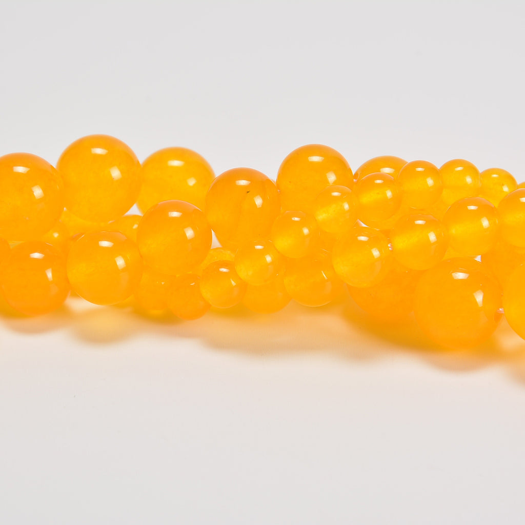 Yellow Dyed Jade Smooth Round Loose Beads 6mm-12mm - 15" Strand