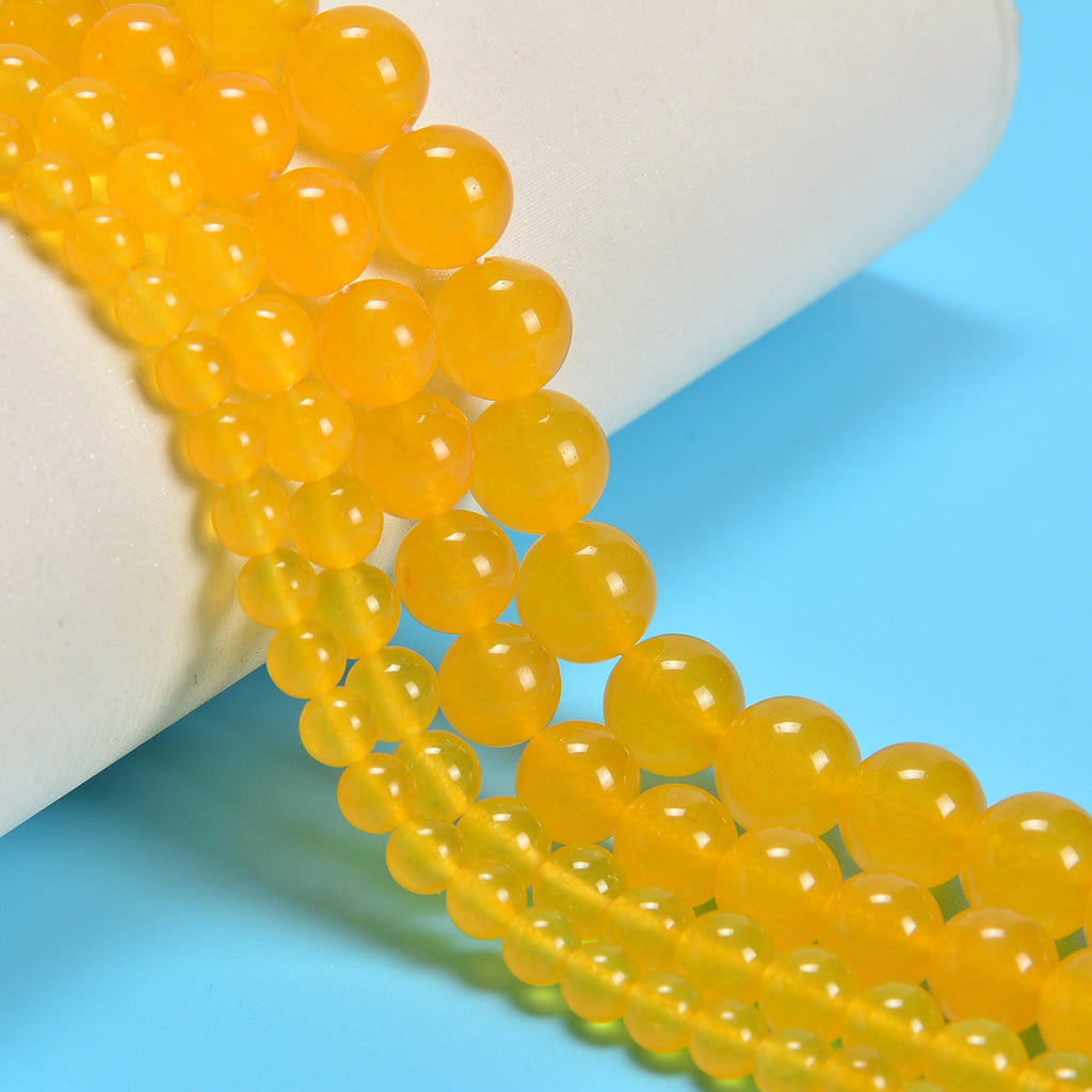 Yellow Dyed Jade Smooth Round Loose Beads 6mm-12mm - 15" Strand