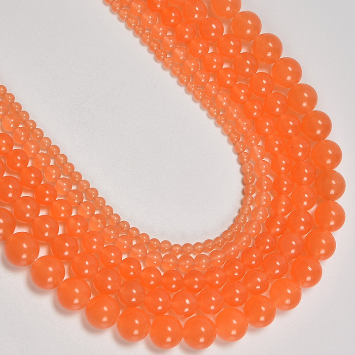 Light Orange Dyed Jade Smooth Round Loose Beads 4mm-12mm - 15" Strand