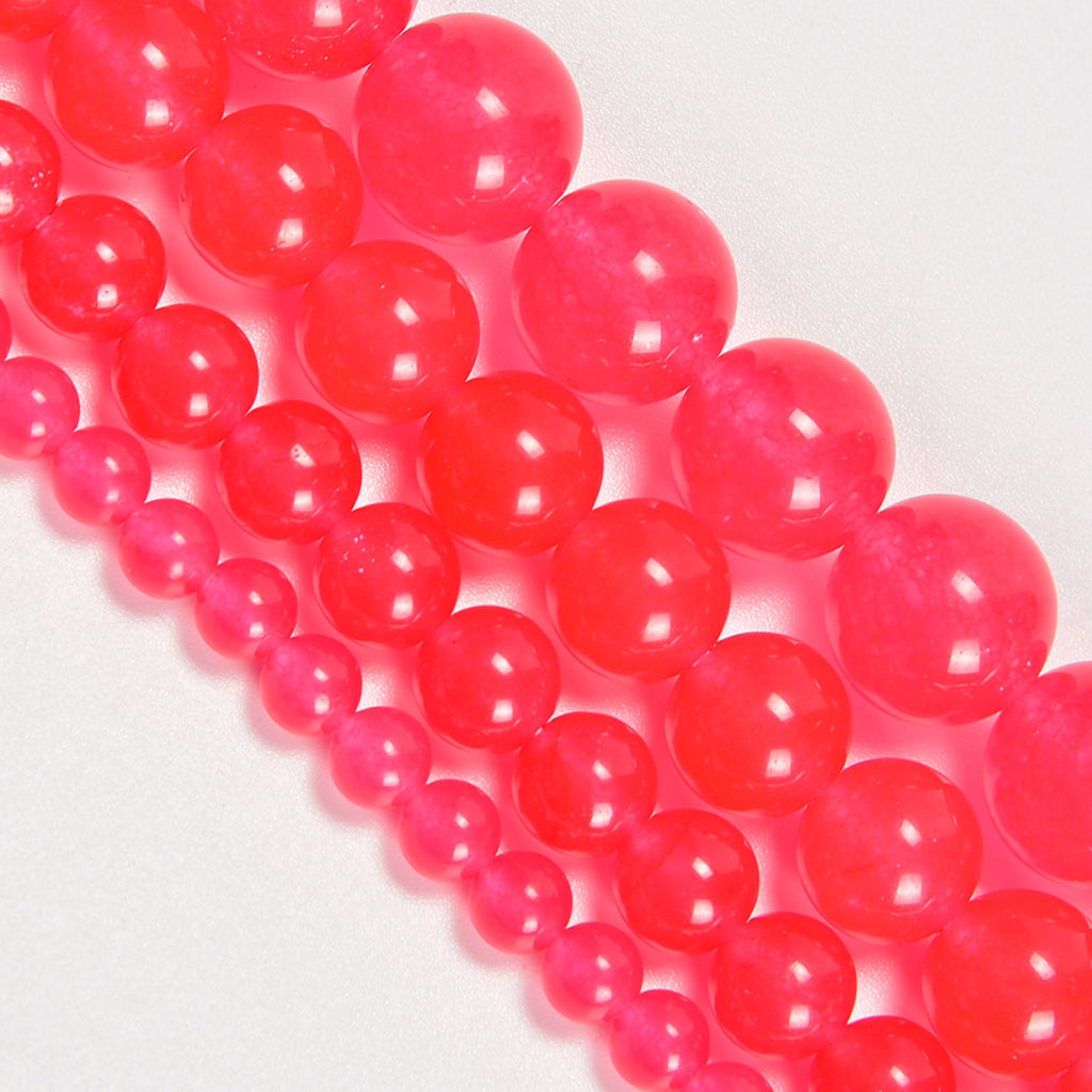 Fuchsia Dyed Jade / Pink Dyed Jade Smooth Round Loose Beads 4mm-10mm - 15" Strand