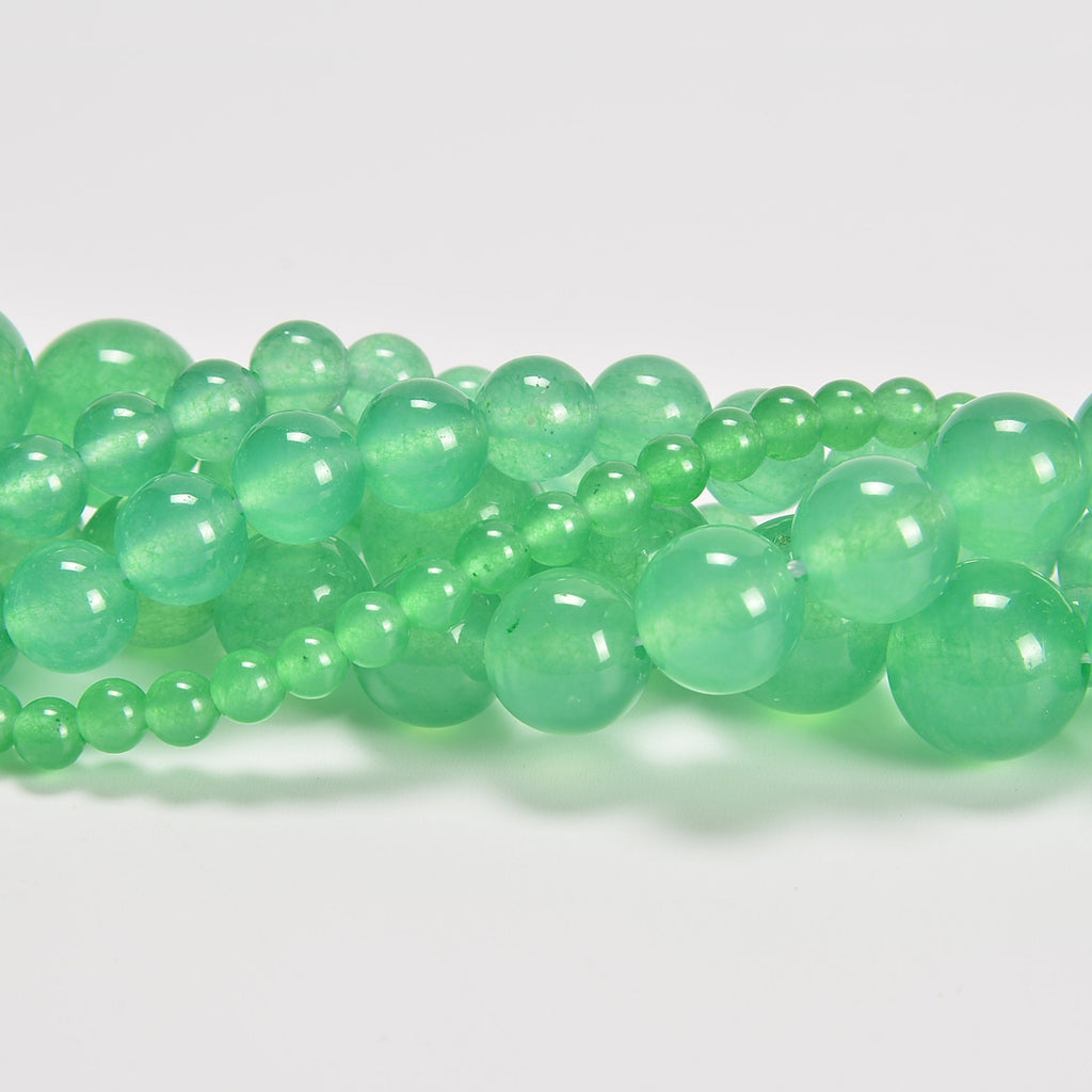 Green Aventurine Dyed Jade Smooth Round Loose Beads 4mm-12mm - 15" Strand