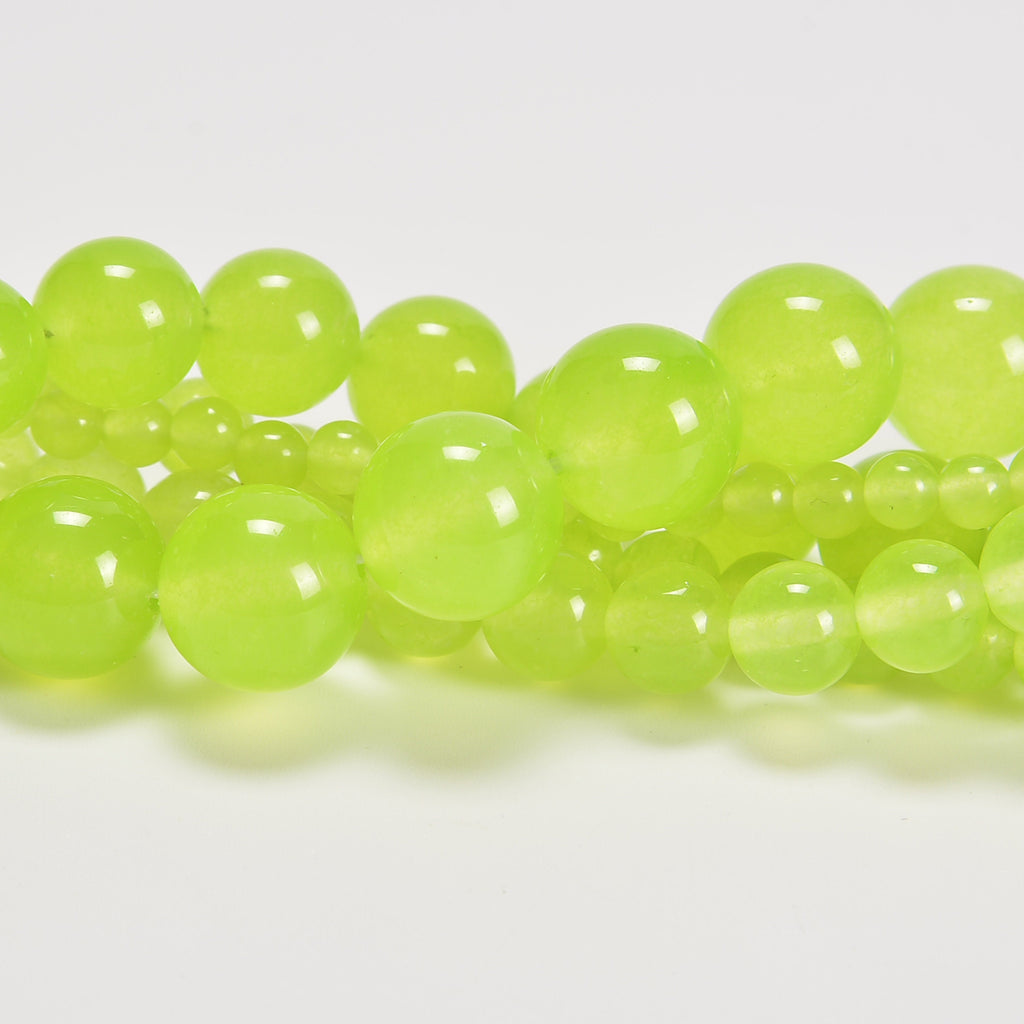 Grape Green Dyed Jade Smooth Round Loose Beads 4mm-12mm - 15" Strand