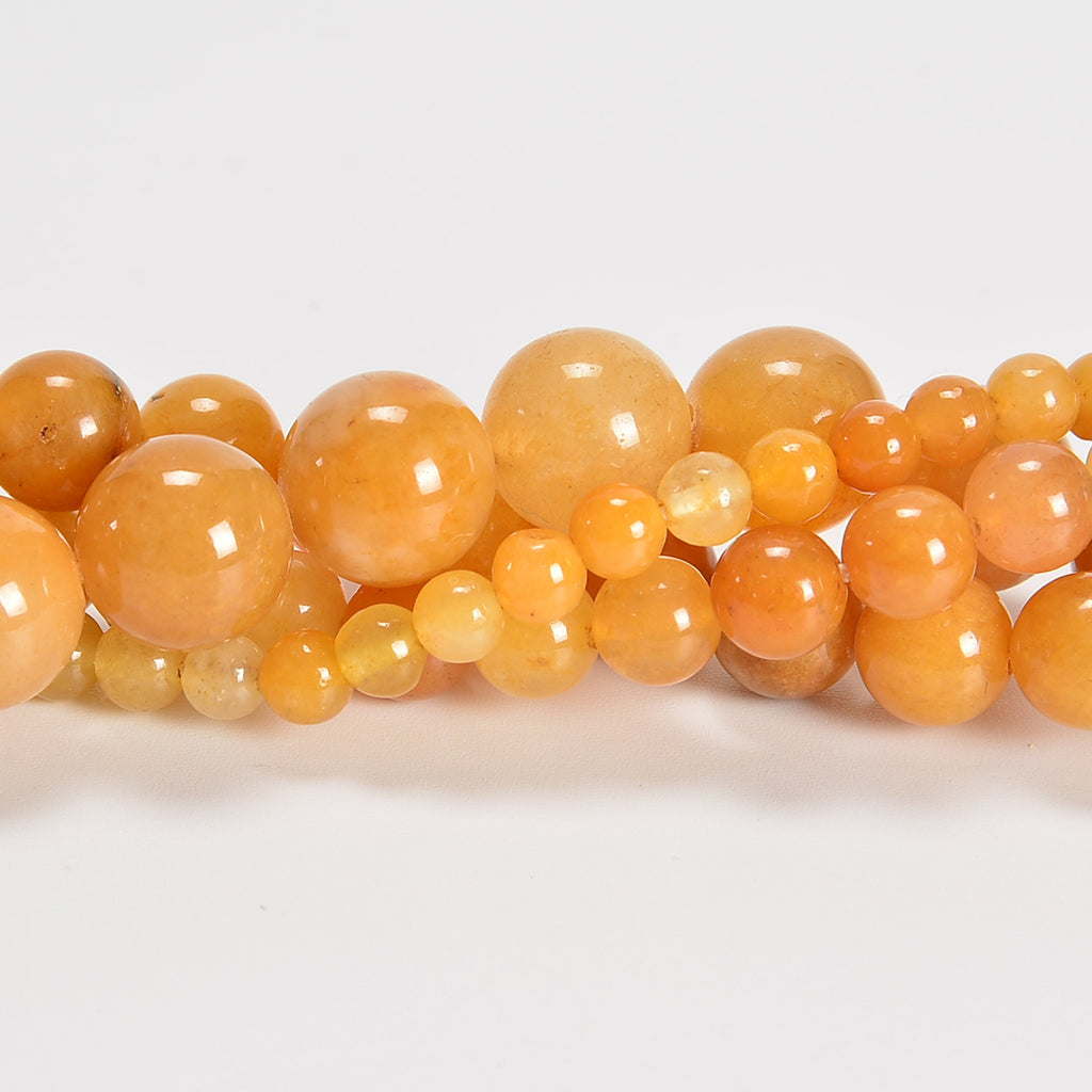 Natural Yellow Jade Smooth Round Loose Beads 4mm-10mm - 15" Strand