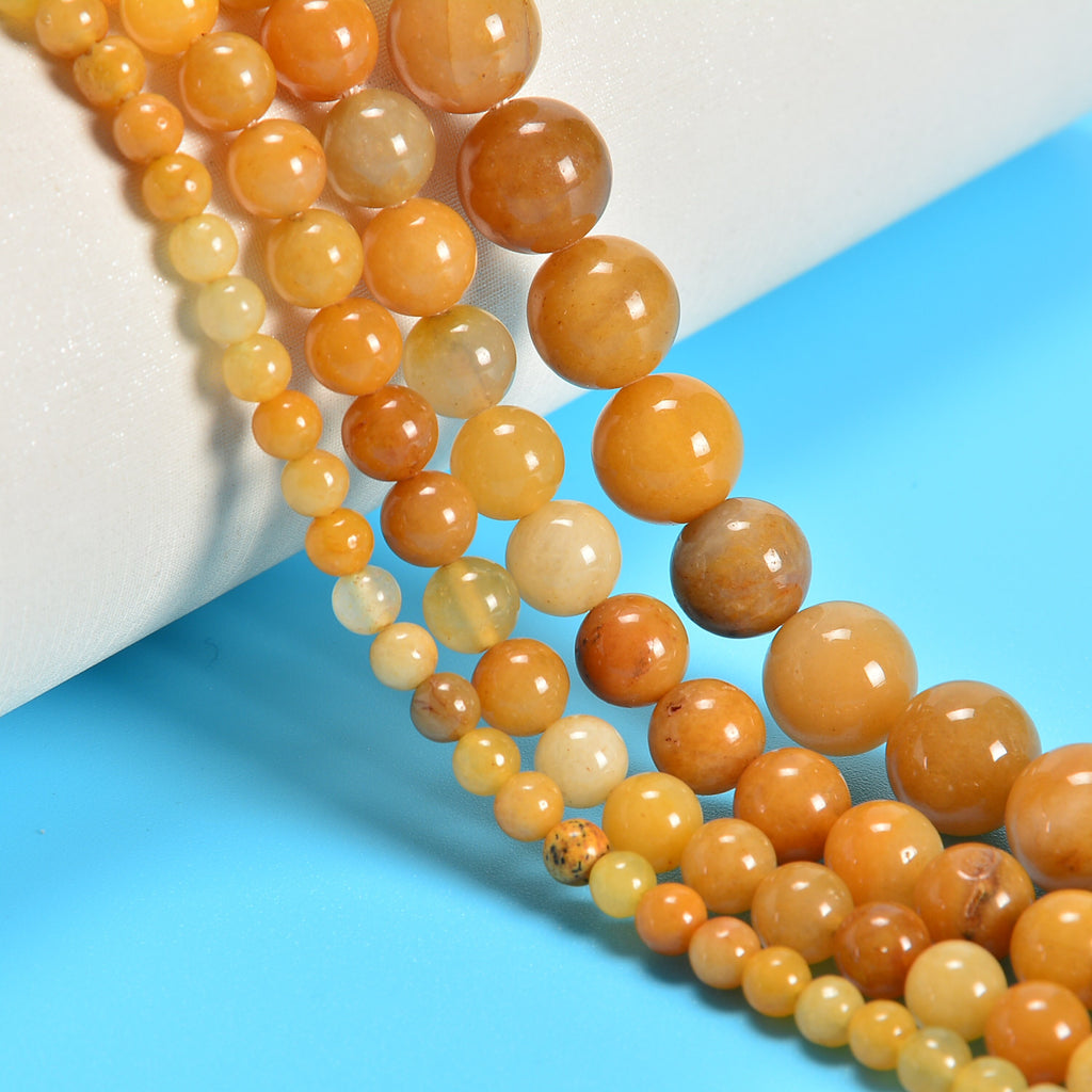 Natural Yellow Jade Smooth Round Loose Beads 4mm-10mm - 15" Strand