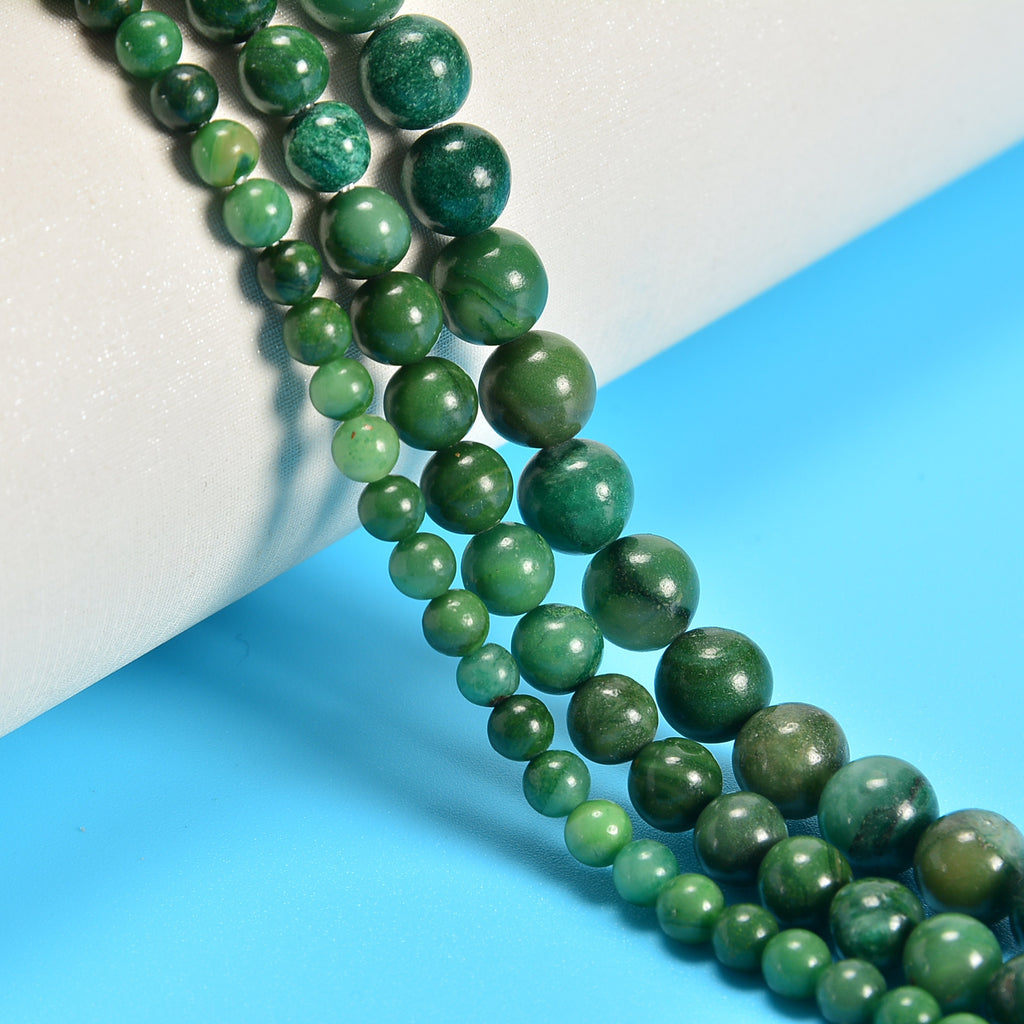Natural African Jade Smooth Round Loose Beads 4mm-8mm - 15" Strand