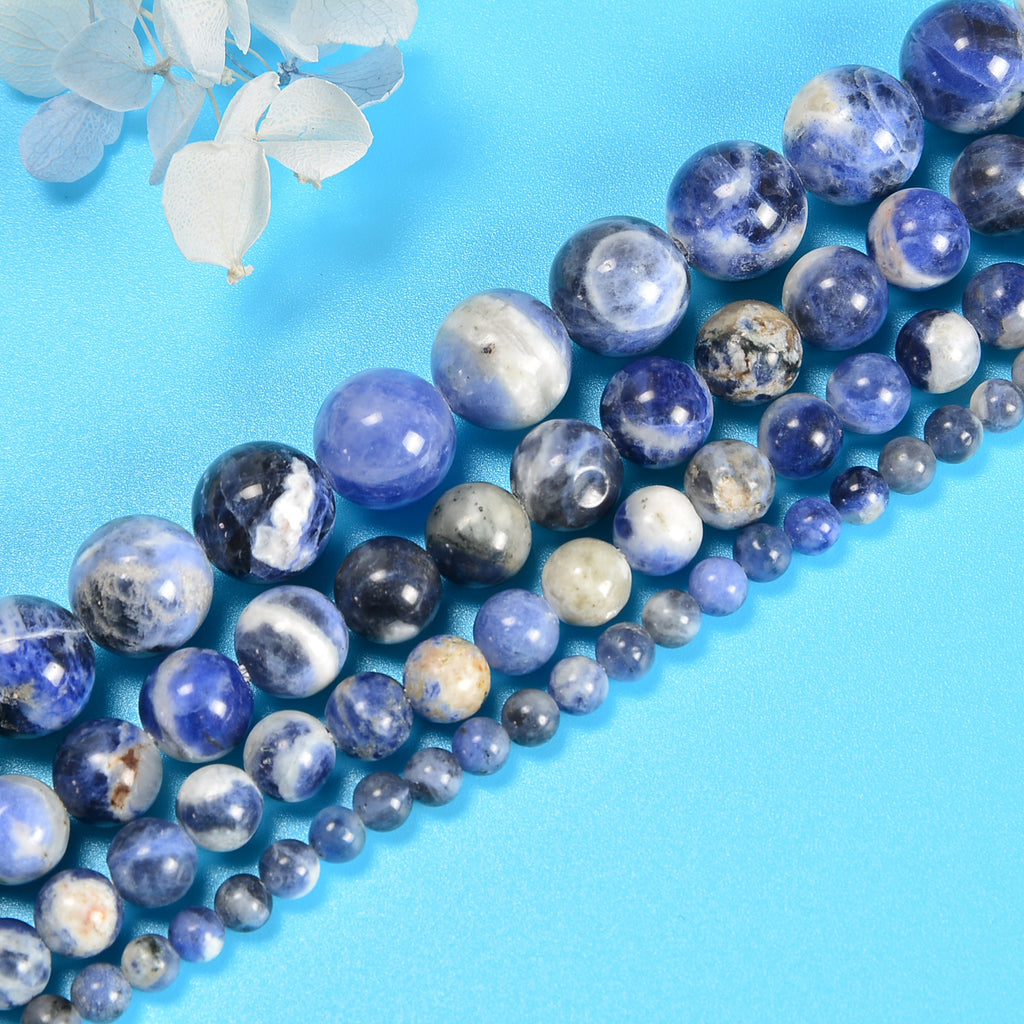 White Sodalite Smooth Round Loose Beads 4mm-10mm - 15" Strand