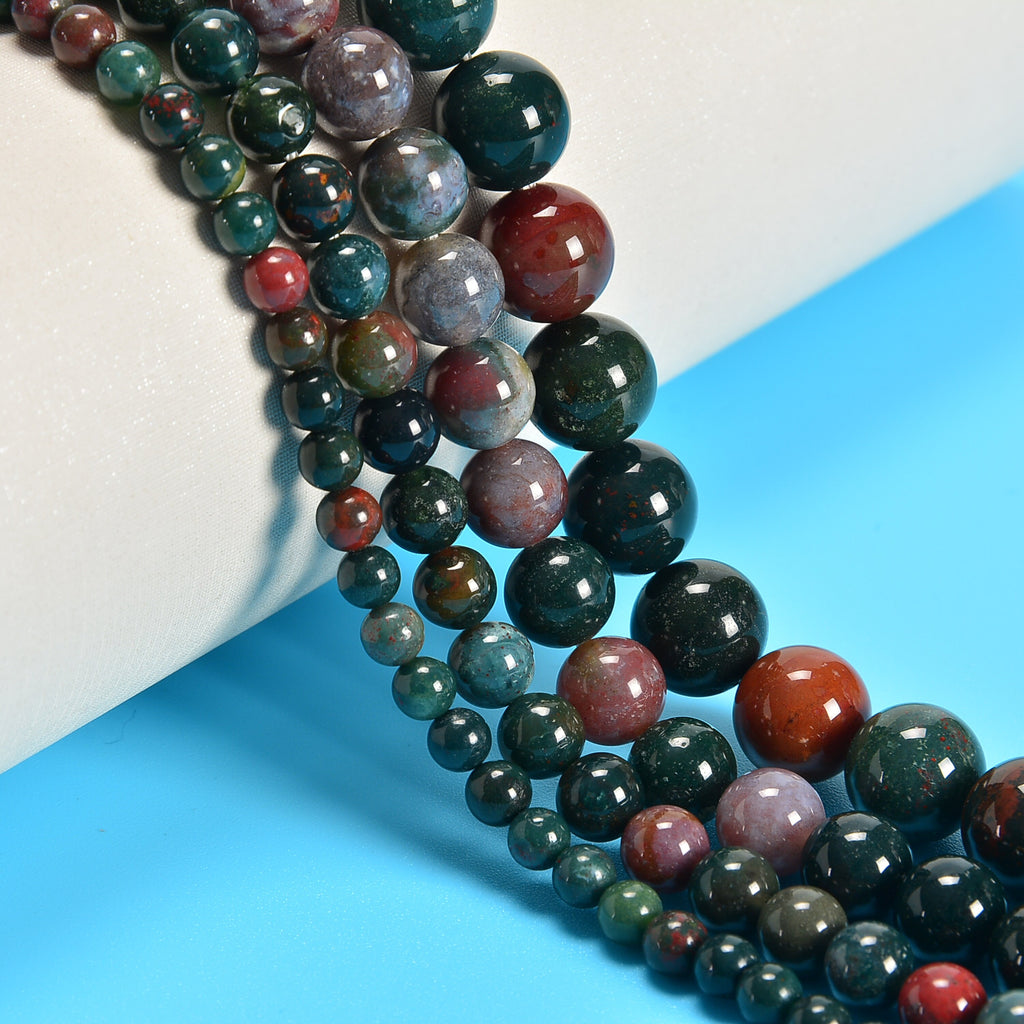 India Blood Agate / Indian Blood Agate Smooth Round Loose Beads 4mm-10mm - 15" Strand