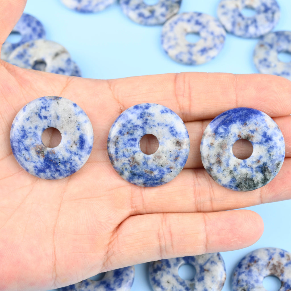 Blue Spot Jasper Donut Pendant Gemstone Crystal Carving Figurine 30mm, Healing Crystal