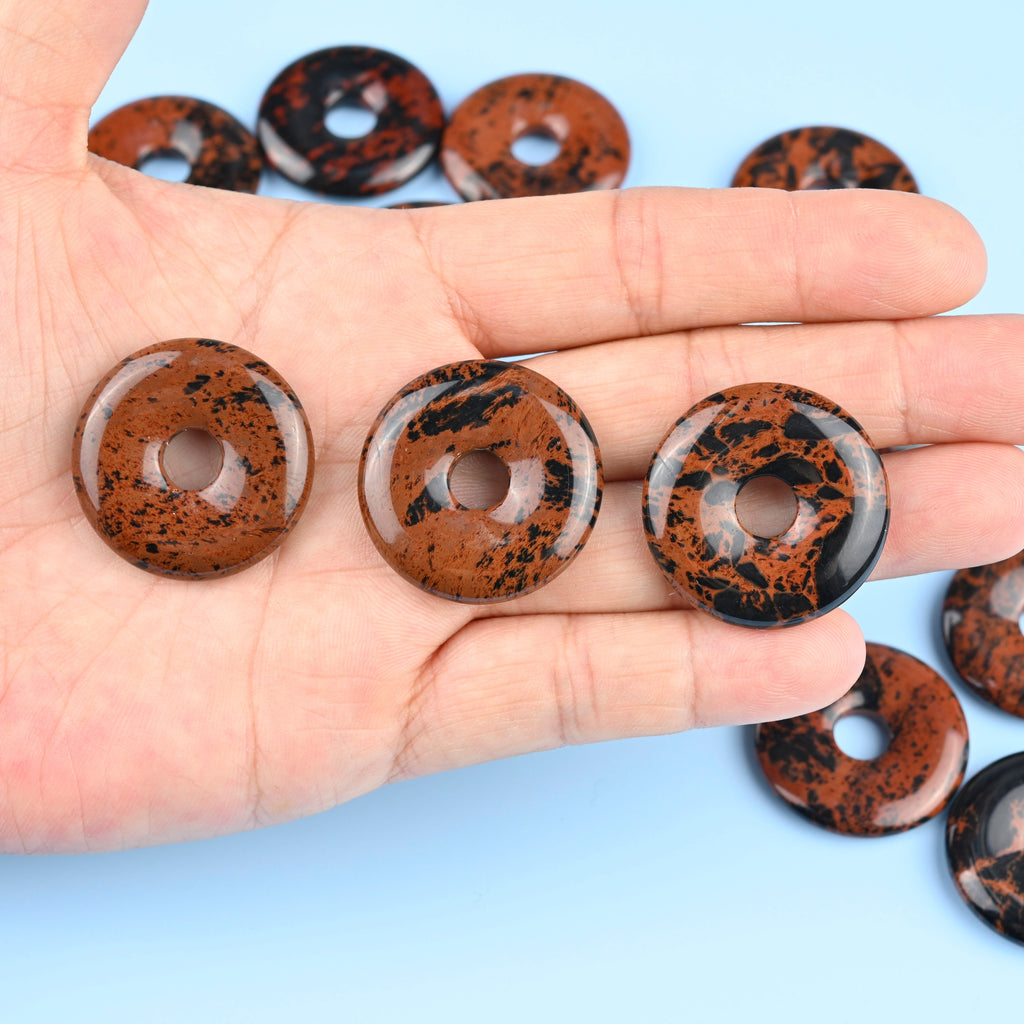 Mahogany Obsidian Donut Pendant Gemstone Crystal Carving Figurine 30mm, Healing Crystal