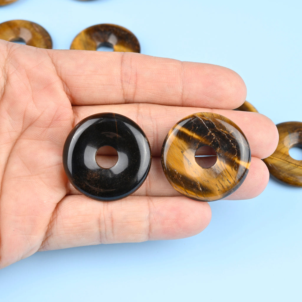 Yellow Tiger's Eye Donut Pendant Gemstone Crystal Carving Figurine 30mm, Healing Crystal