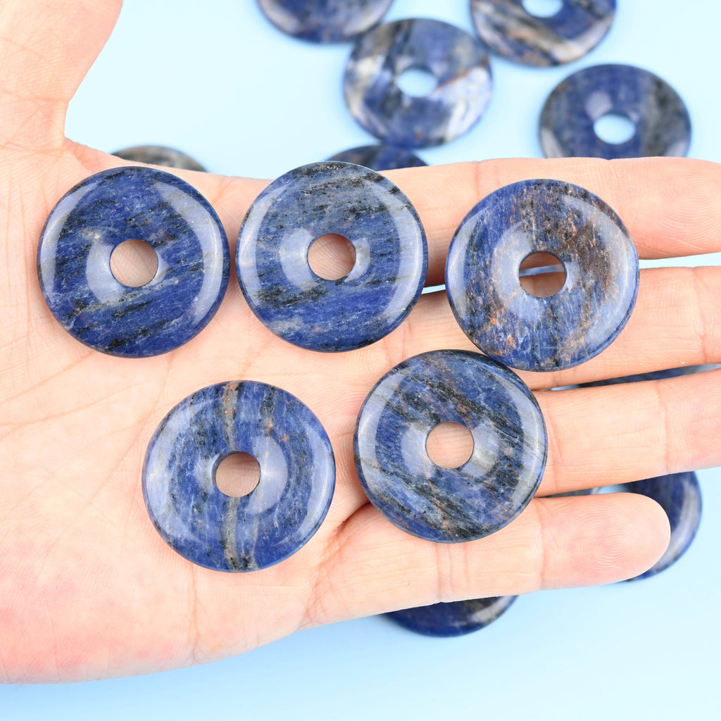Sodalite Donut Pendant Gemstone Crystal Carving Figurine 30mm, Healing Crystal