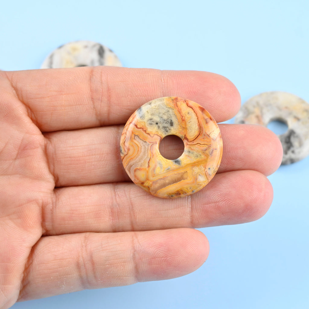 Crazy Agate / Crazy Lace Agate Donut Pendant Gemstone Crystal Carving Figurine 30mm, Healing Crystal