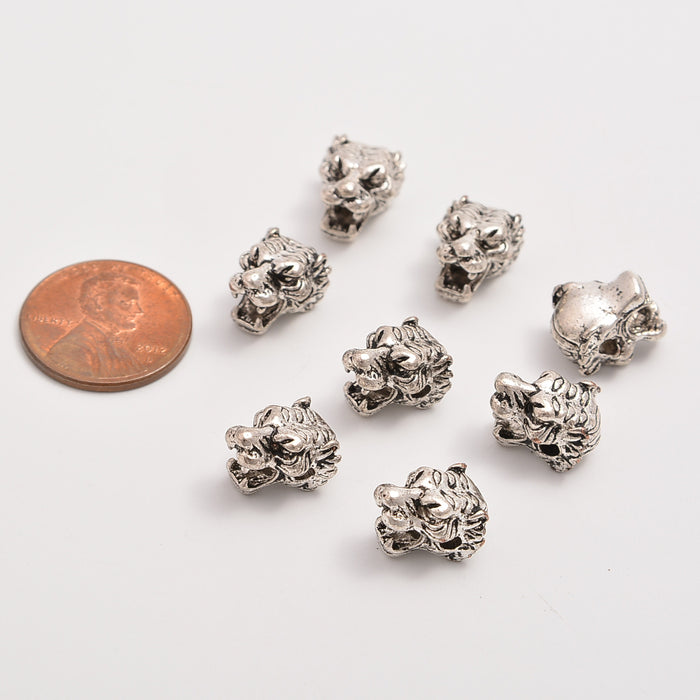 9mm Silver Tiger Head Beads, Spacer Beads, Rondelle Bead Accents, Bead Accessories Jewelry Making DIY Bracelets Necklaces