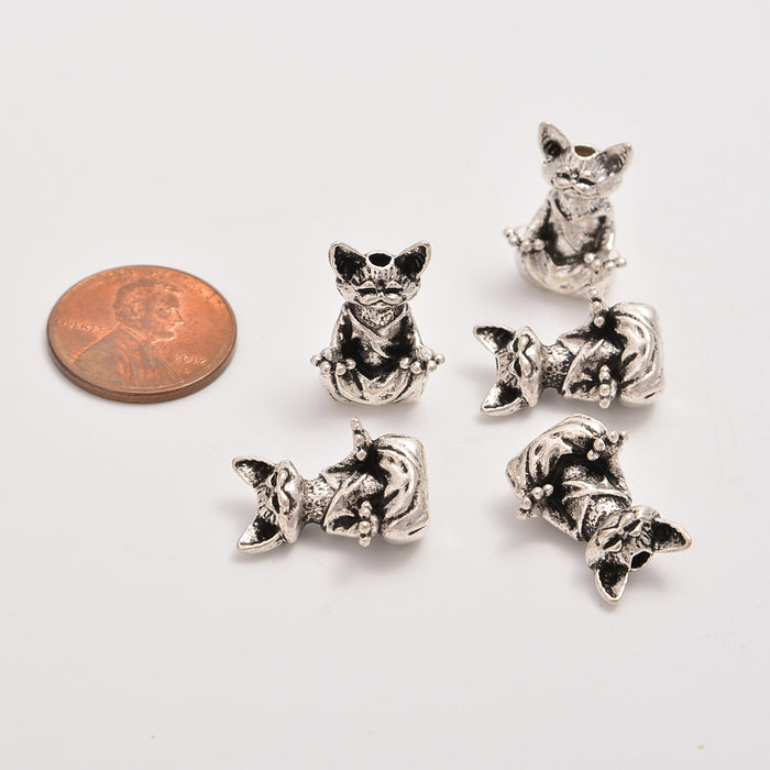 18.5mm Silver Zen Buddha Cat Beads, Spacer Beads, Rondelle Bead Accents, Bead Accessories Jewelry Making DIY Bracelets Necklaces