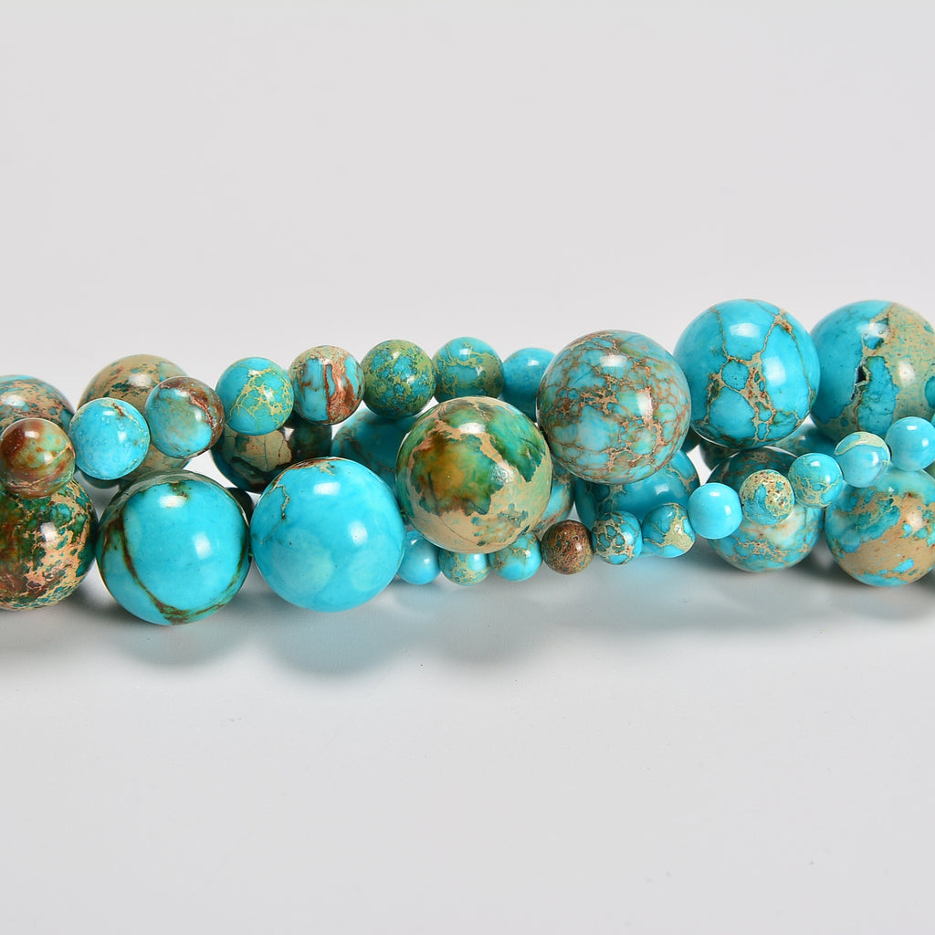 Turquoise Blue Sea Sediment Jasper Smooth Round Loose Beads 4mm-12mm - 15.5" Strand