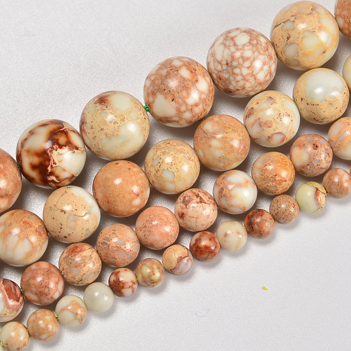White Sea Sediment Jasper Smooth Round Loose Beads 4mm-10mm - 15.5" Strand