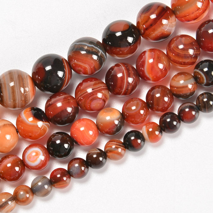Fancy Stripe Agate Smooth Round Loose Beads 6mm-12mm - 15.5" Strand