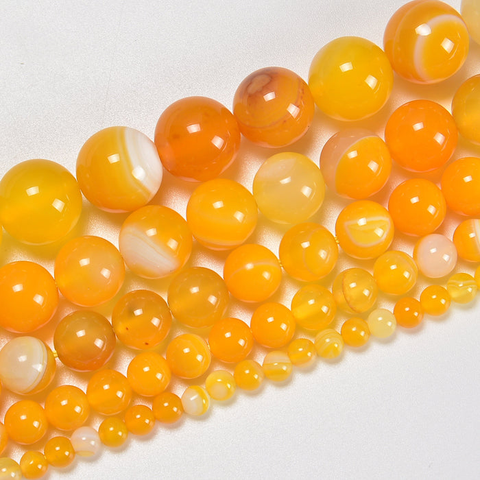 Golden Stripe Agate Smooth Round Loose Beads 4mm-12mm - 15.5" Strand