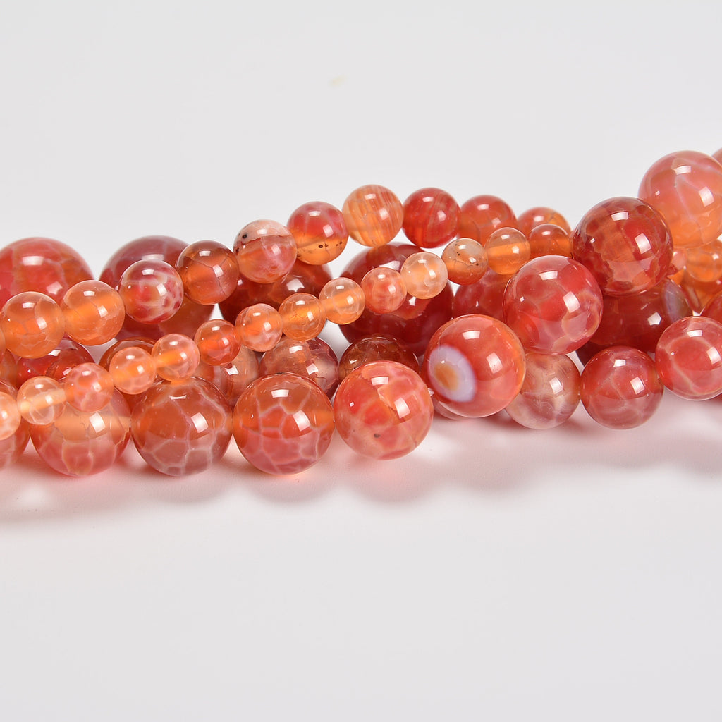 Orange Fire Agate Smooth Round Loose Beads 4mm-12mm - 15.5" Strand