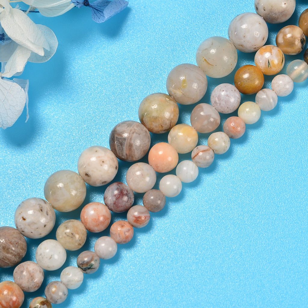 Bamboo Leaf Agate Smooth Round Loose Beads 4mm-8mm - 15.5" Strand