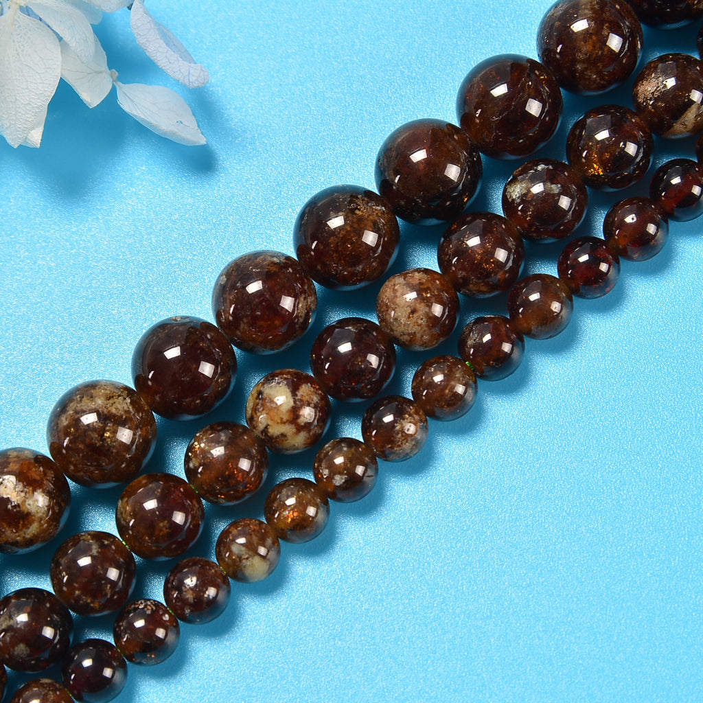 Brown Garnet Smooth Round Loose Beads 6mm-10mm - 15.5" Strand