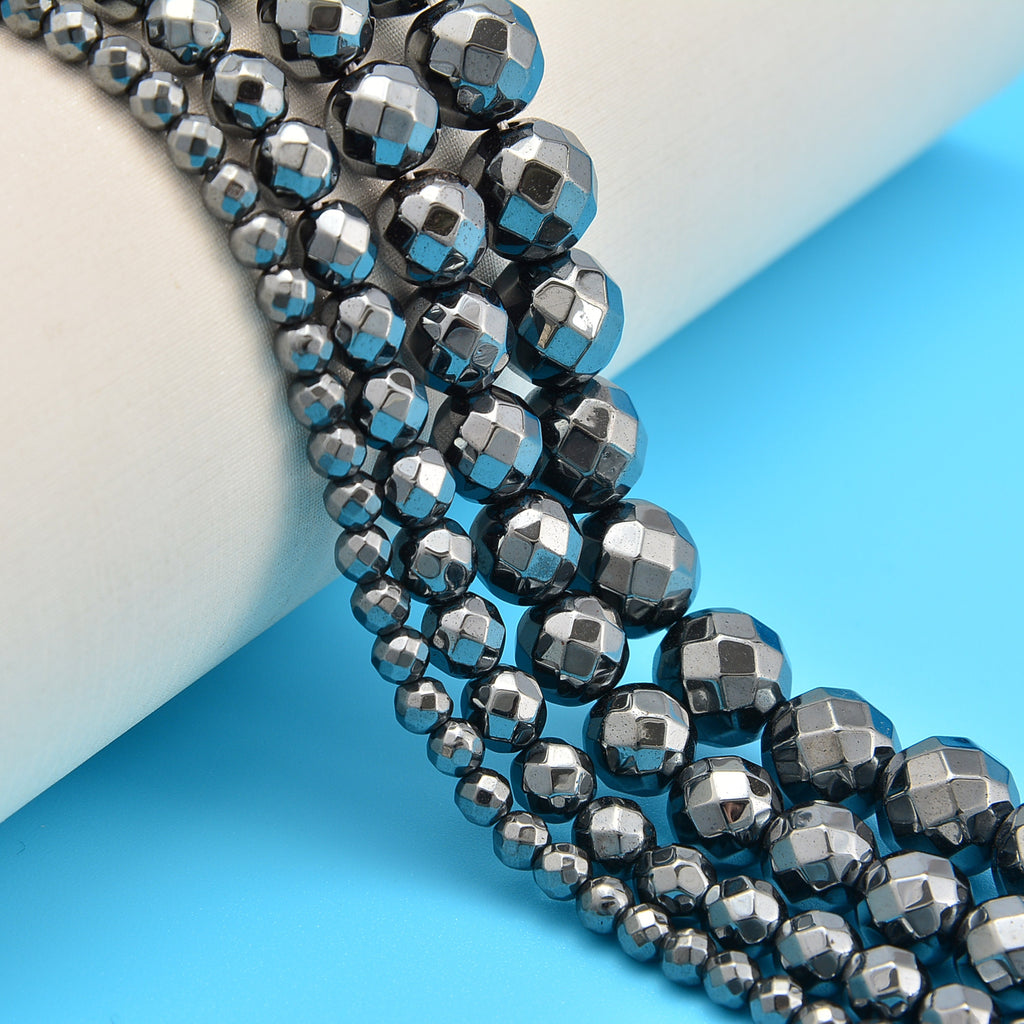 Gray Hematite Faceted Round Loose Beads 4mm-10mm - 15.5" Strand