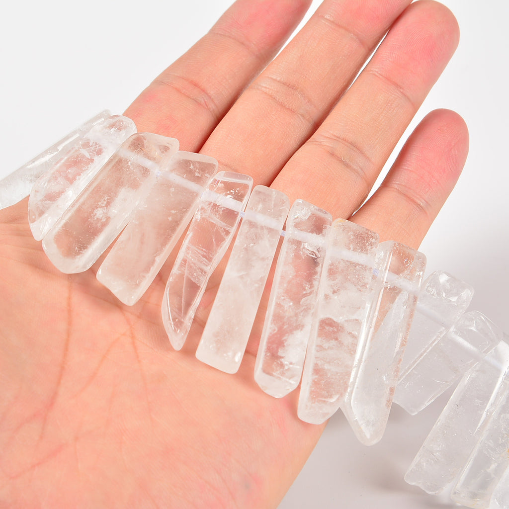 Clear Quartz Graduated Crystal Slice Stick Points Loose Beads 25-40mm - 15.5" Strand