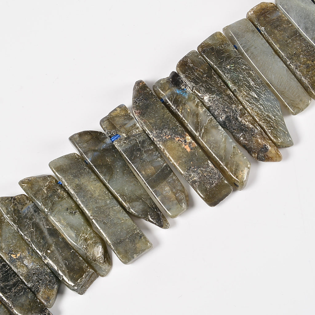 Labradorite Graduated Crystal Slice Stick Points Loose Beads 25-40mm - 15.5" Strand