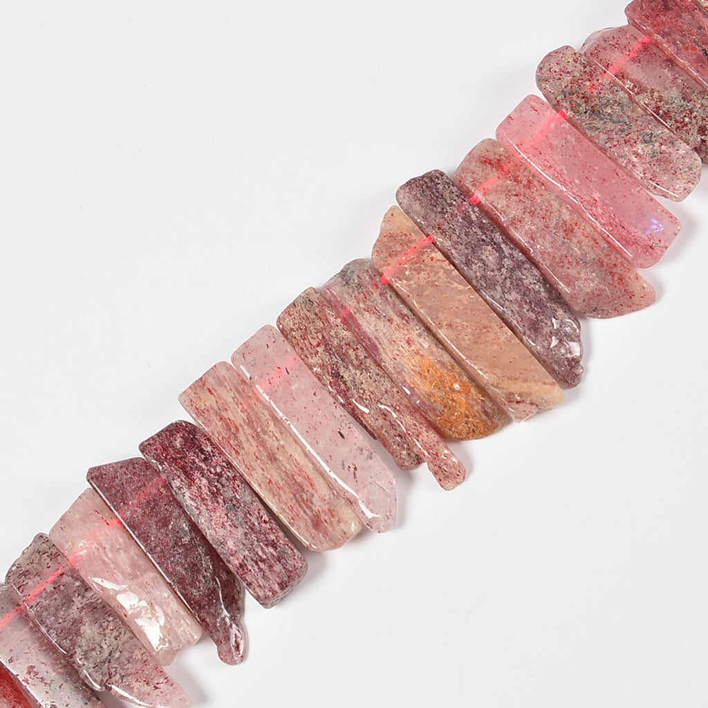 Strawberry Quartz Graduated Crystal Slice Stick Points Loose Beads 25-40mm - 15.5" Strand