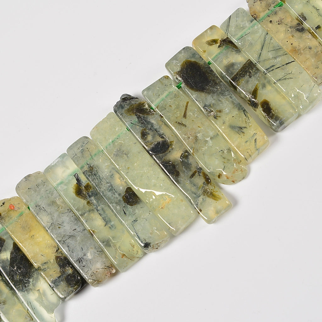 Prehnite Graduated Crystal Slice Stick Points Loose Beads 25-40mm - 15.5" Strand