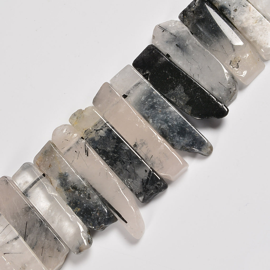 Black Rutilated Quartz Graduated Crystal Slice Stick Points Loose Beads 25-40mm - 15.5" Strand