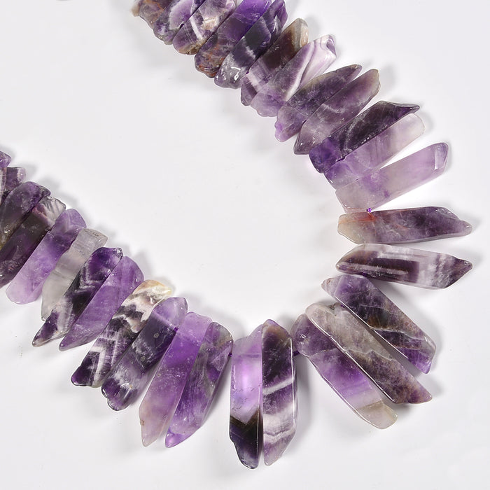 Amethyst Graduated Crystal Slice Stick Points Loose Beads 25-40mm - 15.5" Strand