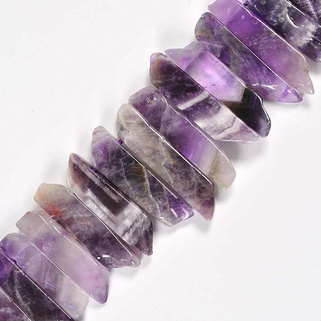 Amethyst Graduated Crystal Slice Stick Points Loose Beads 25-40mm - 15.5" Strand