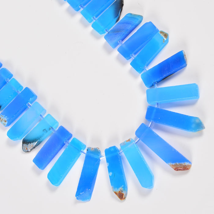 Light Blue Agate Graduated Crystal Slice Stick Points Loose Beads 25-40mm - 15.5" Strand