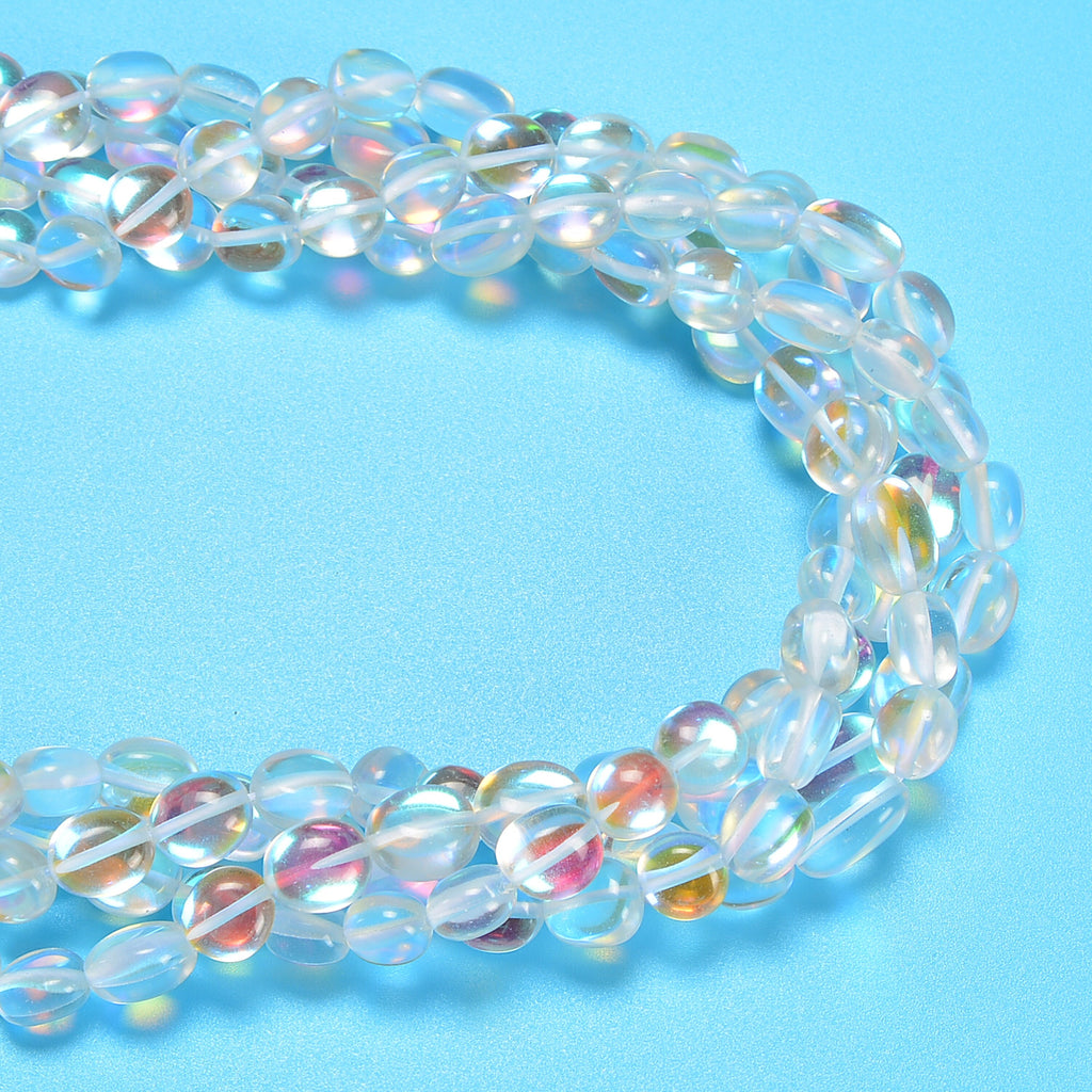 Clear Mystic Mermaid Glass Smooth Pebble Nugget Loose Beads 8-12mm - 15" Strand