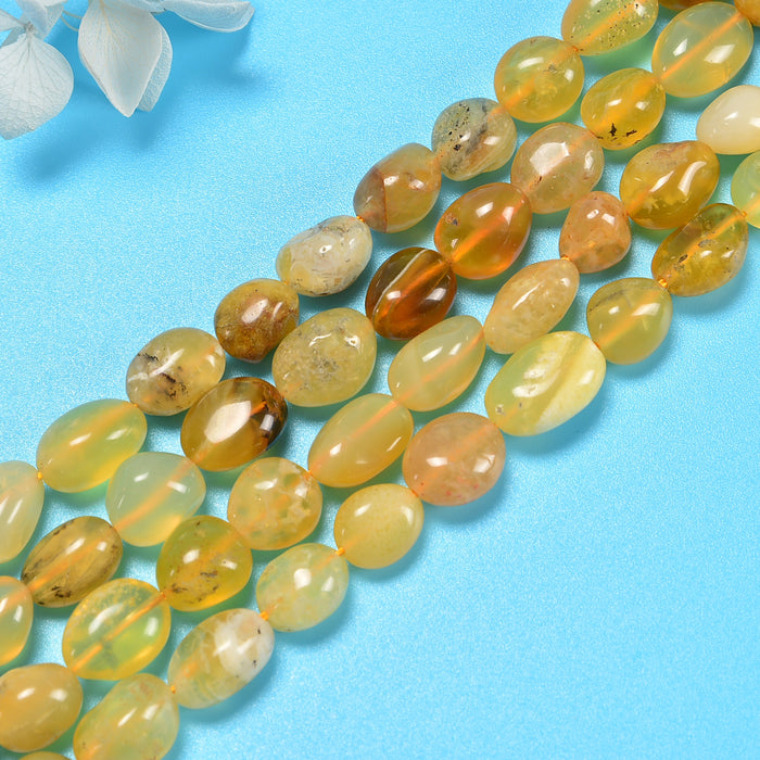 Yellow Opal Smooth Pebble Nugget Loose Beads 8-12mm - 15" Strand