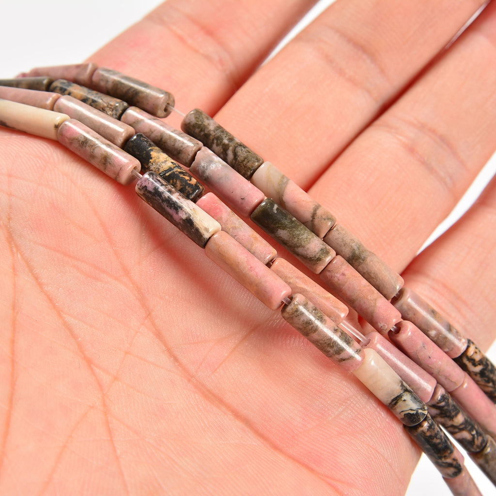 Rhodonite Smooth Cylinder Tube Loose Beads 4x13mm - 15" Strand