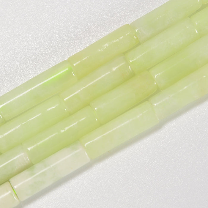 Light Green Jade Smooth Cylinder Tube Loose Beads 4x13mm - 15" Strand