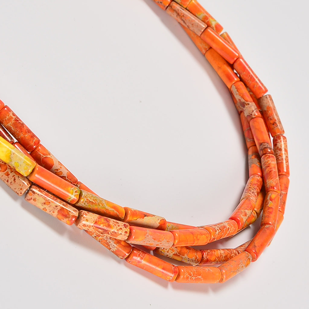 Orange Sea Sediment Imperial Jasper Smooth Cylinder Tube Loose Beads 4x13mm - 15" Strand
