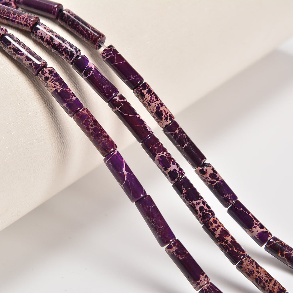 Dark Purple Sea Sediment Imperial Jasper Smooth Cylinder Tube Loose Beads 4x13mm - 15" Strand