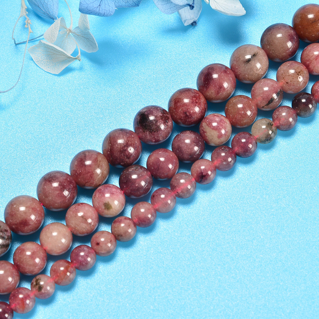 Flower Tourmaline Dyed Jade Smooth Round Loose Beads 6mm-12mm - 15" Strand