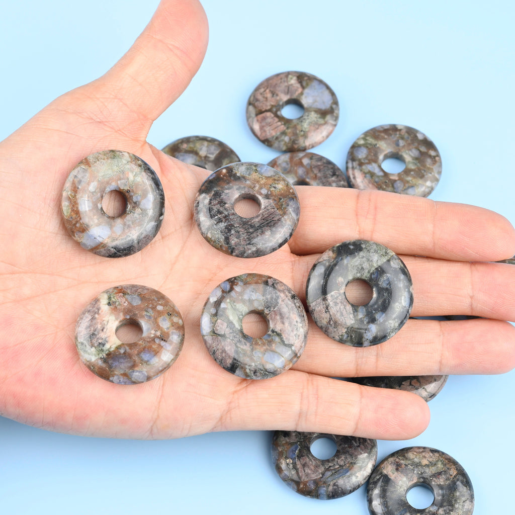 Glaucophane / Llanite Blue Que Sera Donut Pendant Gemstone Crystal Carving Figurine 30mm, Healing Crystal